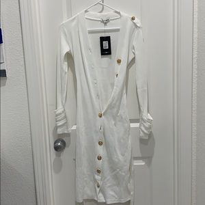 White with gold buttons dress